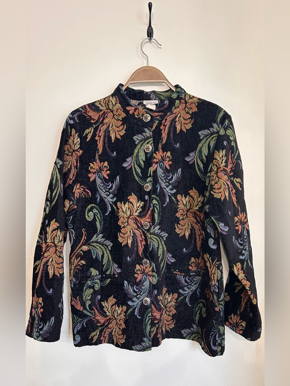 VINTAGE LESLIE FAY SEPARATES FLORAL TAPESTRY PATTERN BLAZER VELVET TEXTURE